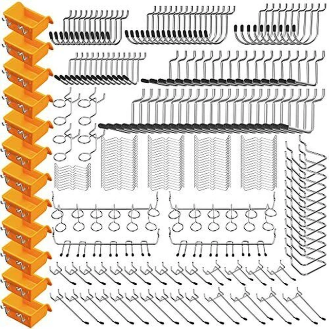 260 PCS Peg Board Kit Assortment Accessories Tool Metal Hook Pegboard Organizer