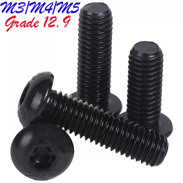 M3 M4 M5 Black 12.9 Alloy Steel Button Head Hex Socket Machine Screws Allen Bolt