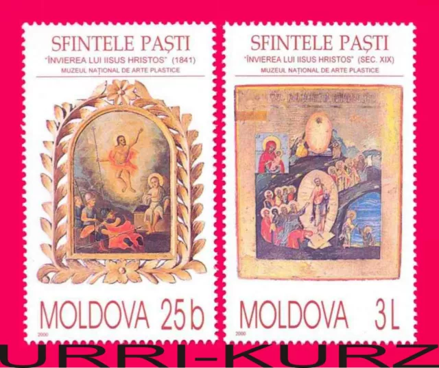 MOLDOVA 2000 Holiday Celebration Easter Art Religion Painting Icons Museum 2v MN