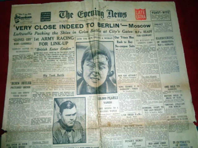 Original Ww2 Newspaper Apr 20 1945: Concentration Camp  Pow March Kills 54