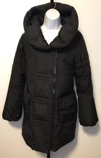 Betsey Johnson Puffy Down Jacket Coat Women's Size Small Black Parka Winter Hood