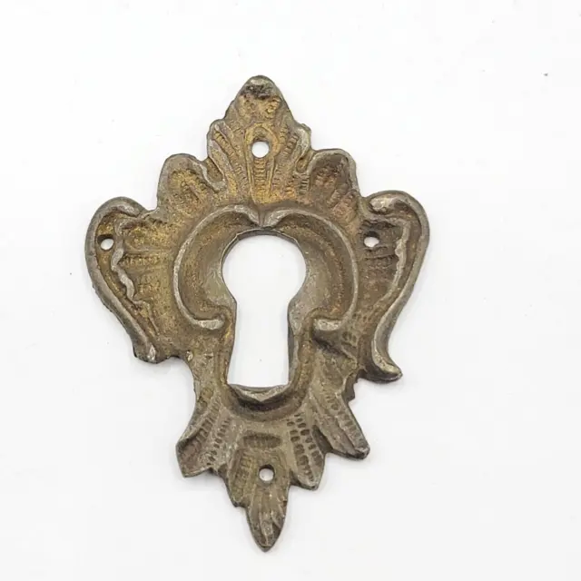 Vintage Ornate Brass Skeleton Keyhole Escutcheon 2 5/8" x 1 7/8" SINGLE ONLY