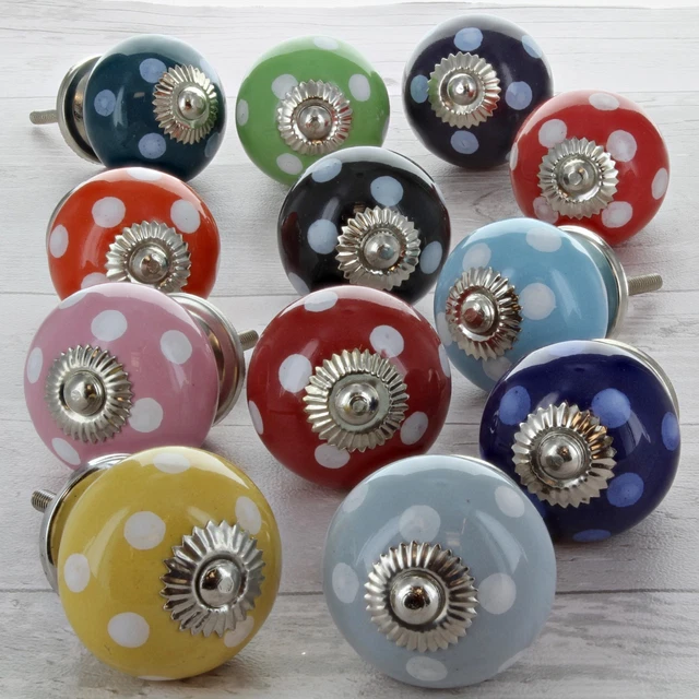 Polka Dots Ceramic Door Knobs Drawer Pull Porcelain Kitchen Cupboard Handles4502