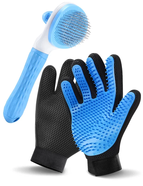 Cat Grooming Glove Brush,  Pet Deshedding Glove with Self Cleaning Slicker Brush