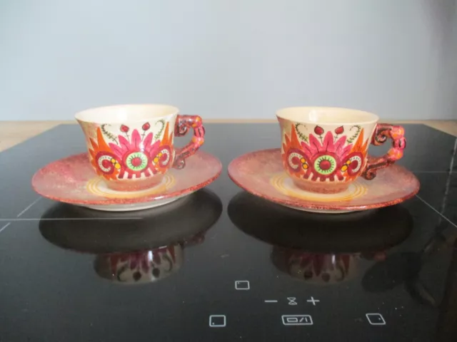 2 Tasses A Cafe Et Sous Tasses  Anciennes Paul Fouillen Quimper  Serie N°1 """