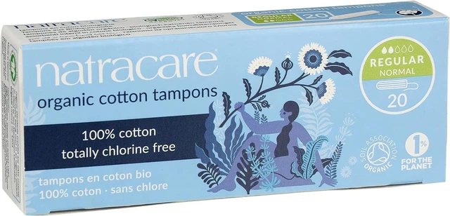 Natracare 100% Organic Cotton CholrineFree Tampons 20 Ct (200 Total) - Set of 10