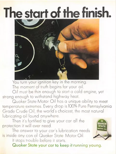 1968 Quaker State Motor Oil Vintage Print Ad Keep Your Car Running Young