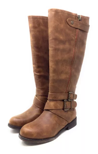 Madden Girl Womens Cristy Knee High Riding Buckle Boot Synthetic Brown 6 M 2