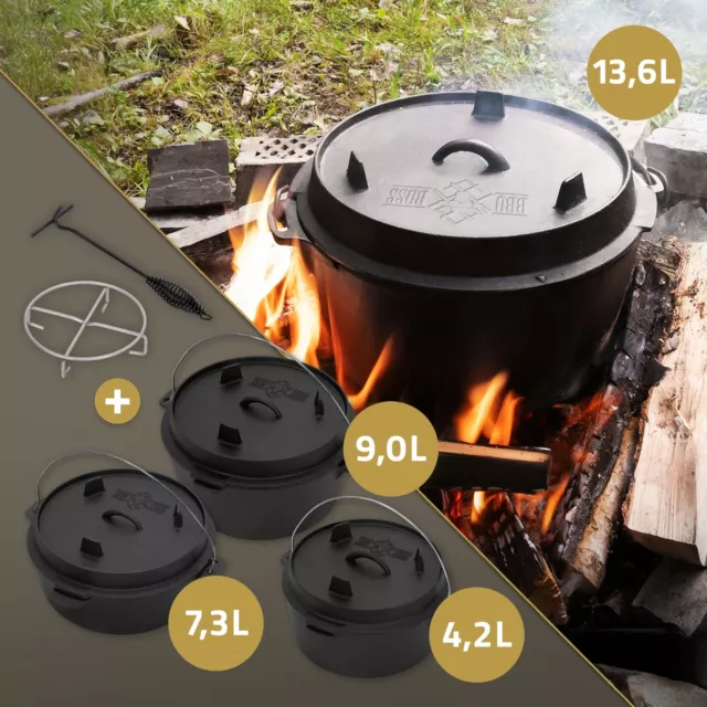 Ensemble de BBQ Set Dutch fonte noire cocotte marmite à feu 4,2L/7,3L/9L/13,6L