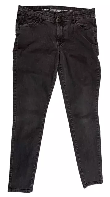 Pantalones de mezclilla elásticos para mujer Old Navy talla 8 negros súper ajustados de altura media lavado oscuro