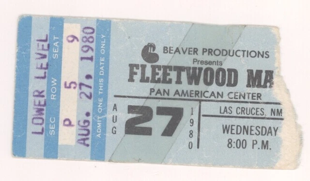 Fleetwood Mac 8/27/80 Las Cruces NM Pan American Center Mega Rare Ticket Stub