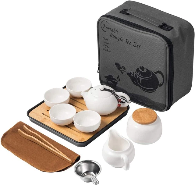 Chinese Tea Pot Cup Set with Tray Infuser - Travel Ceramic Tea Set Porcela