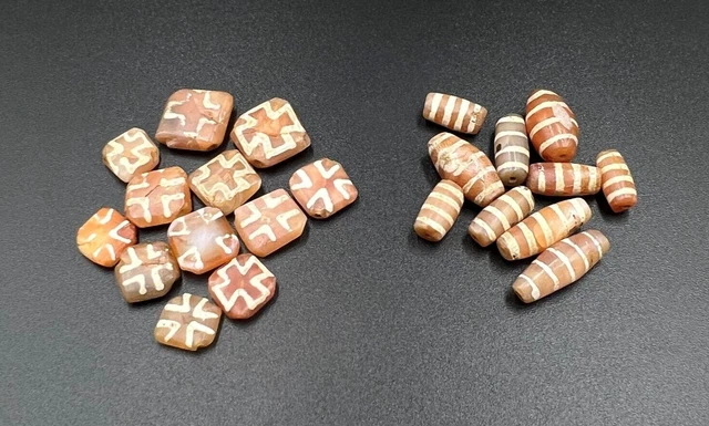 South East Asia Burmese Pyu Pagan Etched Carnelian Agate Jewelry Amulet Beads
