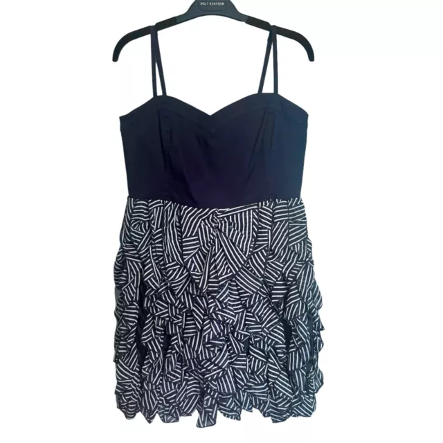 H&M Navy Blue Striped Empire Waist Sleeveless Strap Ruffle Geo Mini Dress Sz 12