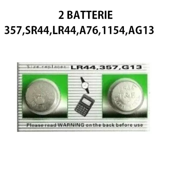 2 Batterie Pile A Bottone Lr44 Ag13 Lr1154 A76 Pila  Alcaline 1.5 V Lr 44 Ag 13