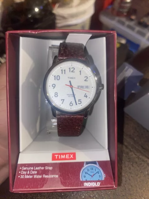 Men's Timex Brown Leather Strap Watch T20041JT  Lid Is Different Color Than Box