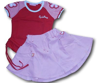 Lotto set completo gonna t-shirt CYCLE BAND rosso rosa bimba bambina 4 anni