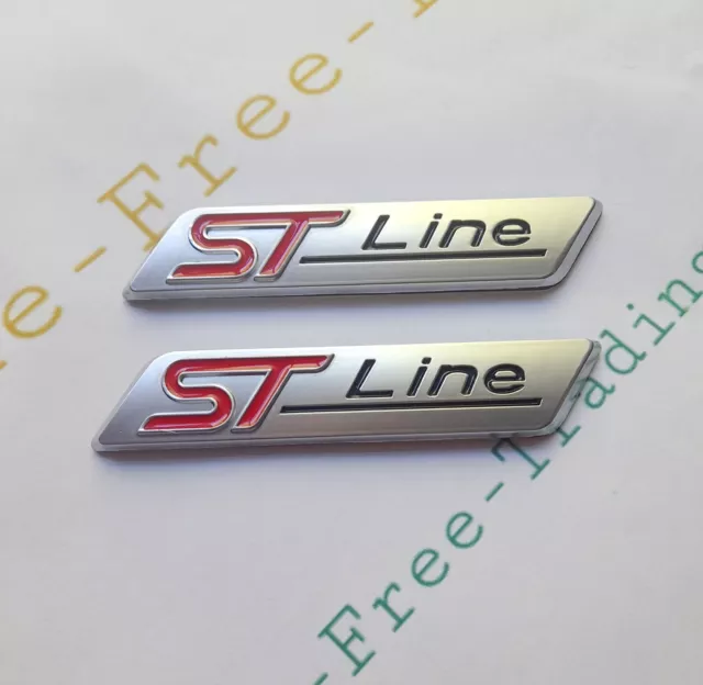 2x ST LINE metal Silver badges Emblems Silver For Fiesta Focus Kuga Puma Mondeo.