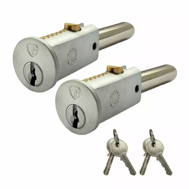 Pair of Roller Shutter Bullet Locks - Round Face Security Pin Lock (Key Alike)