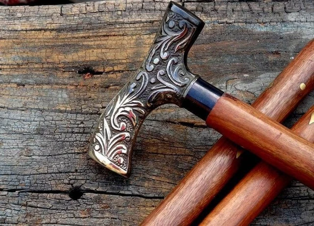 Antique Brass Designer Handle Vintage Walking Cane Wooden Walking Stick Men's