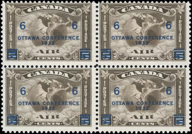 Canada Mint NH F Block 6c Scott #C4 (C2 Surcharged) 1932 Air Mail Issue Stamps