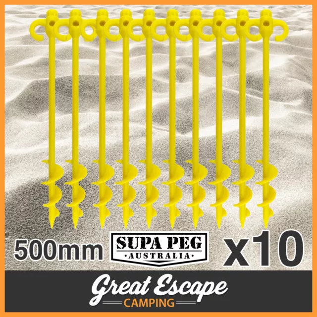 10 x Supa-Peg 500mm Beach Sand Screw Pegs Polycarbonate 2