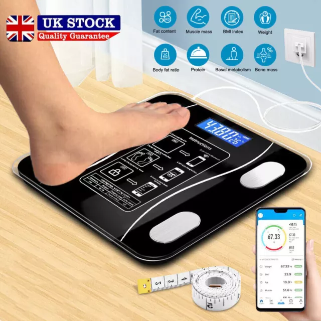 Digital Bathroom Scales Weighing Bluetooth Smart Body Fat BMI Monitor 180KG