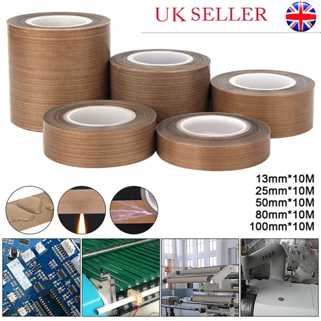 13/25/50/80/100mm*10m Teflon Tape PTFE Self Adhesive High-Temp Resistant Tape UK