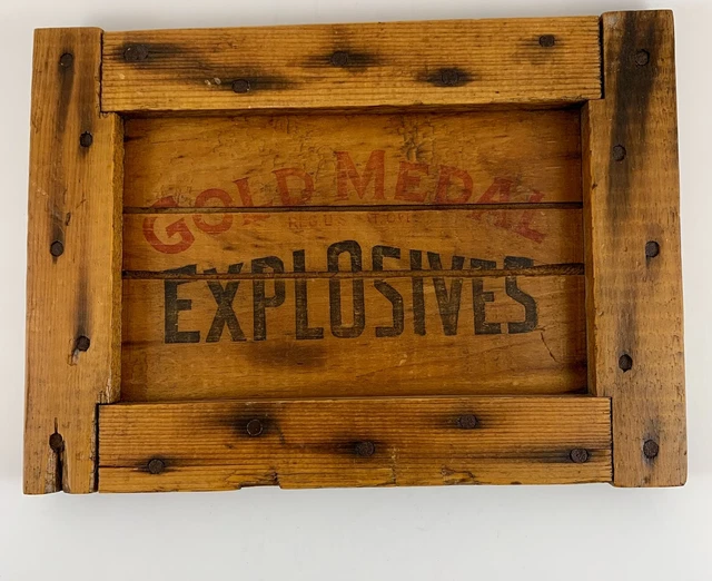 Vintage Gold Medal Powder Explosives Dynamite Wood Crate Box End Decor Sign