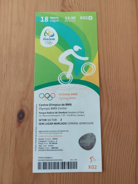 Used Ticket Olympic Games 2016 Rio Olympia Cycling BMX X02 Quali