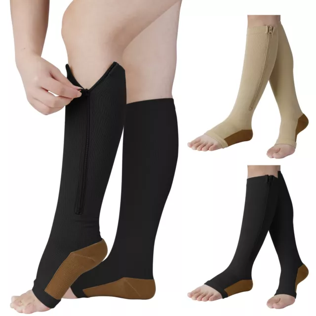 Women Men Compression Socks Support Stockings Leg Calf W/ Zipper Open Toe US