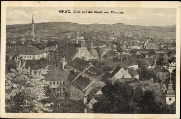 Ak Graz Steiermark, Blick auf die Stadt vom Uhrturm - 3794533