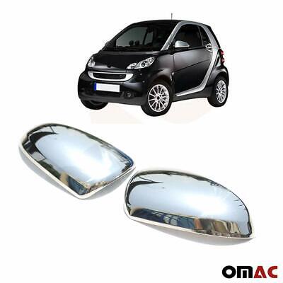 Fits Smart ForTwo 2008-2015 Stainless Steel Chrome Side Mirror Cover Cap Set