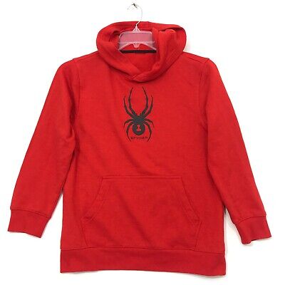 Spyder Red Hoodie Sweatshirt Youth XL Textured Spider Logo Front Pullover Pckt *