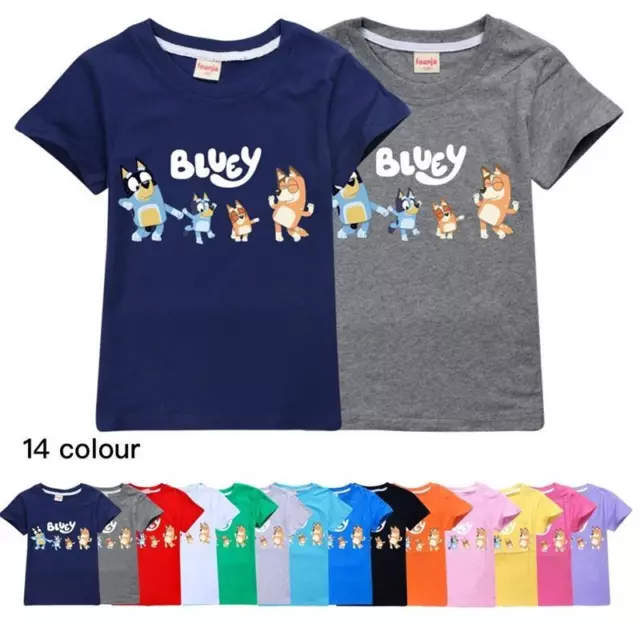 Kids Bingo Bluey Print Short Sleeve T-shirt Boys Girls Summer Beach Tshirt Tops