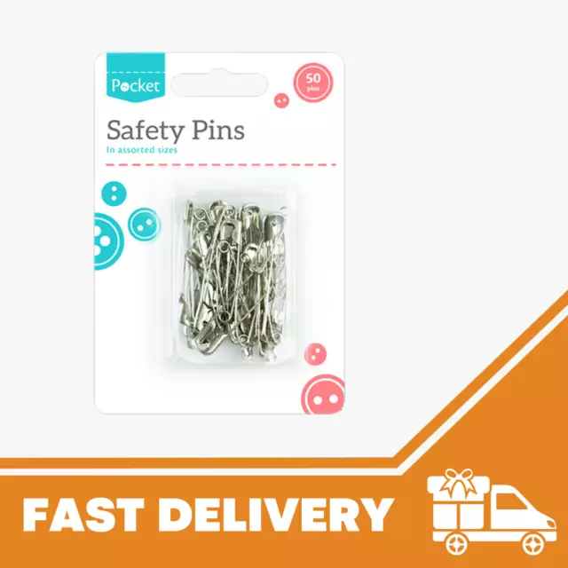 50 Safety Pins Silver 4 Sizes Small Medium Large Ex Sewing Craft Wedding Saftey