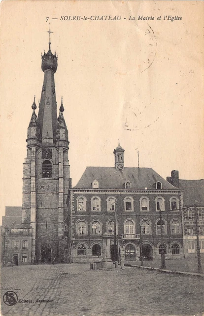 Antique Postcard Dept 59 Nord - Solre le Château la Mairie et l'Eglise