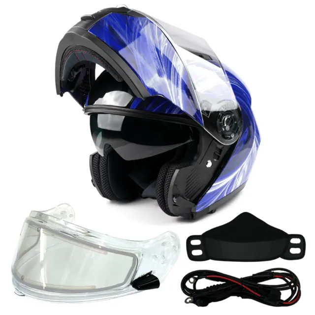 Modular Snowmobile Helmet Electric Shield Blue Adult Sledding Snow Machine
