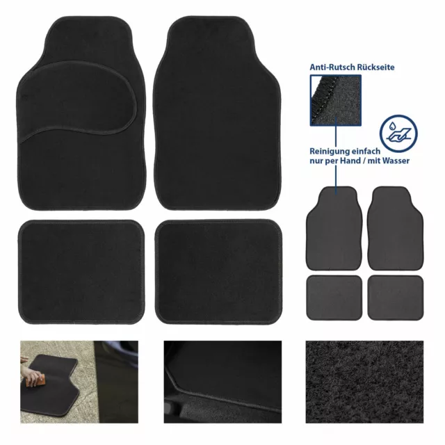 Universal Alfombras de Auto Coche Alfombra Footstep Terciopelo 4-teilig Negro 2