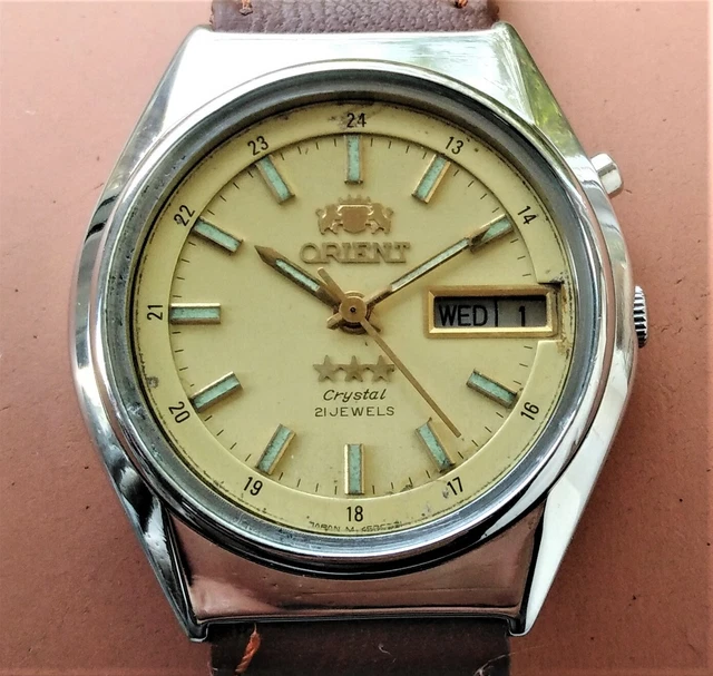 SUPERB CREAM DIAL Men s ORIENT CRYSTAL Automatic Watch 4694 Mvmt
