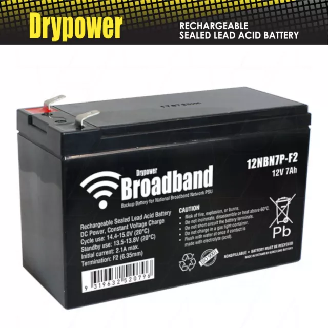 Drypower Broadband 12V 7Ah Sealed Lead Acid Battery UPS Style Construction