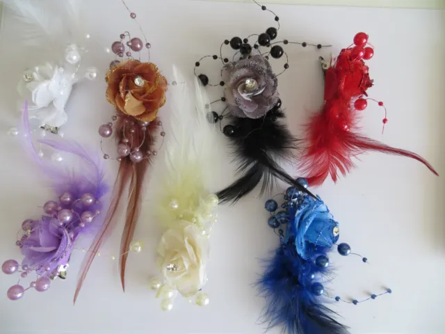 1 Bridesmaids,Flower Feather Bead Corsage Hair Clips Fascinator Hairband and Pin