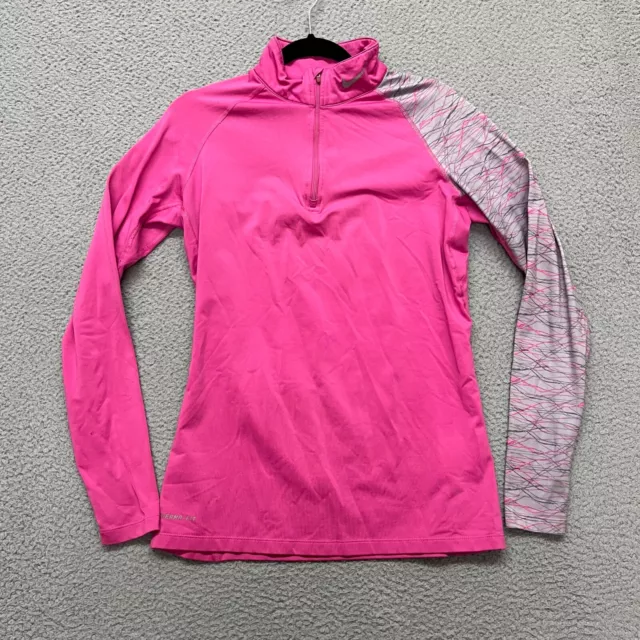 Nike Pro Combat Therma Fit Pullover Womens L Pink Running Athletic 1/4 Zip