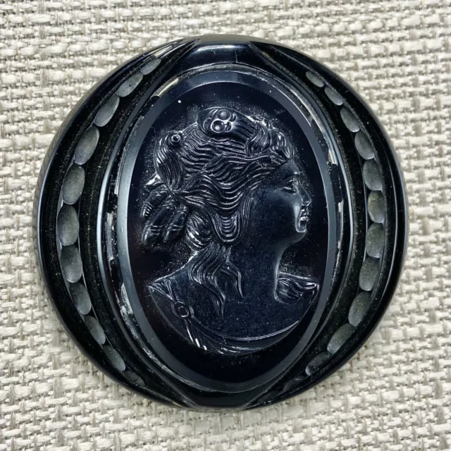 Antique Victorian Vulcanite or jet Black Mourning Cameo Pin Brooch