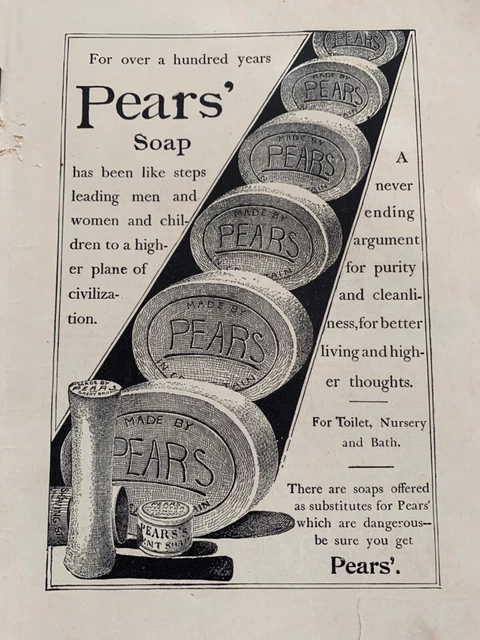 Original Antique 1895 Bathroom Pears Soap Print Advertisement AD
