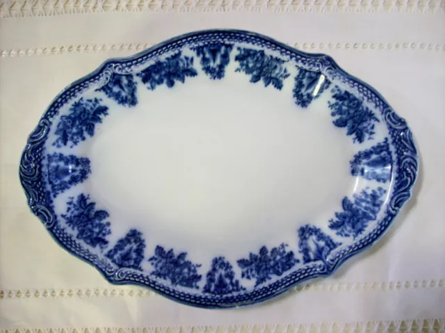 Antique FLOW BLUE Platter by W H Grindley, England, " Brussels Blue"