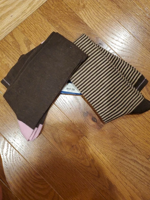 New Hanes Sz 5-9 Casuals Boot Socks 2 Pair Brown Light Brown Stripes Green 3