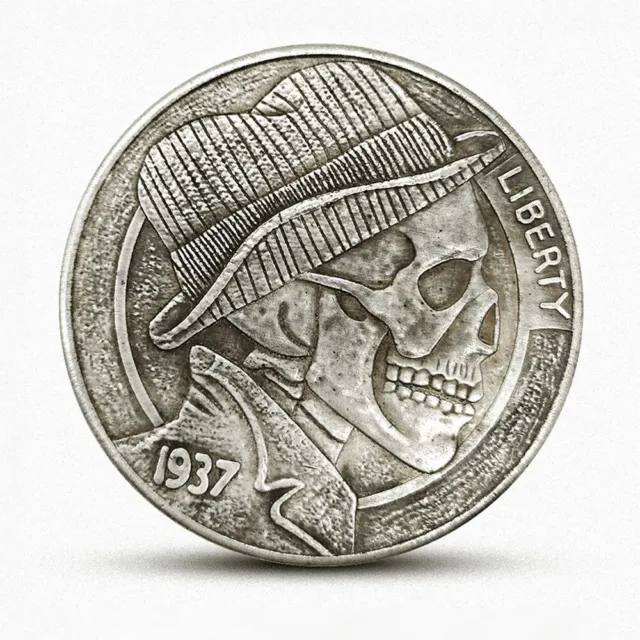 1937 Skull Liberty One Dollar E Plurubus Unum Nickel Hobo Coin Fast Ship