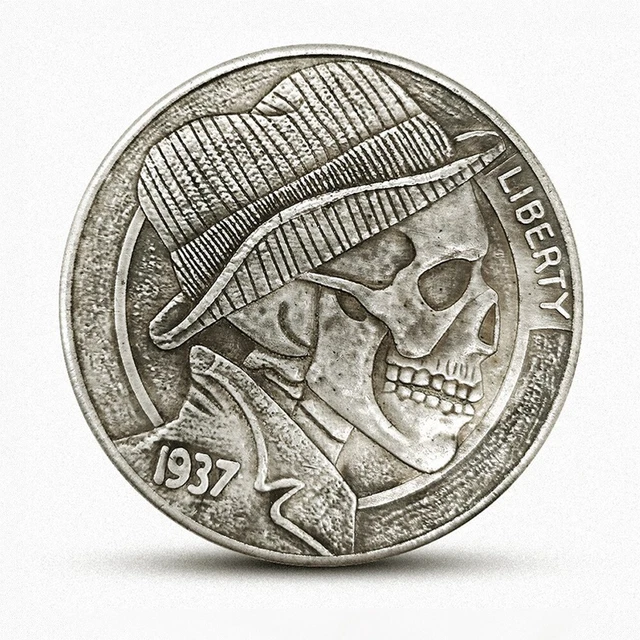 1937 Skull Liberty One Dollar E Plurubus Unum Nickel Hobo Coin Fast Ship