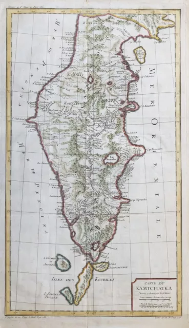 Kamchatka Peninsula Russia Russland map Karte engraving Kupferstich Bellin 1750